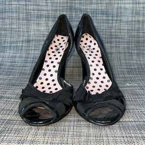 Cato black bow open toe heel